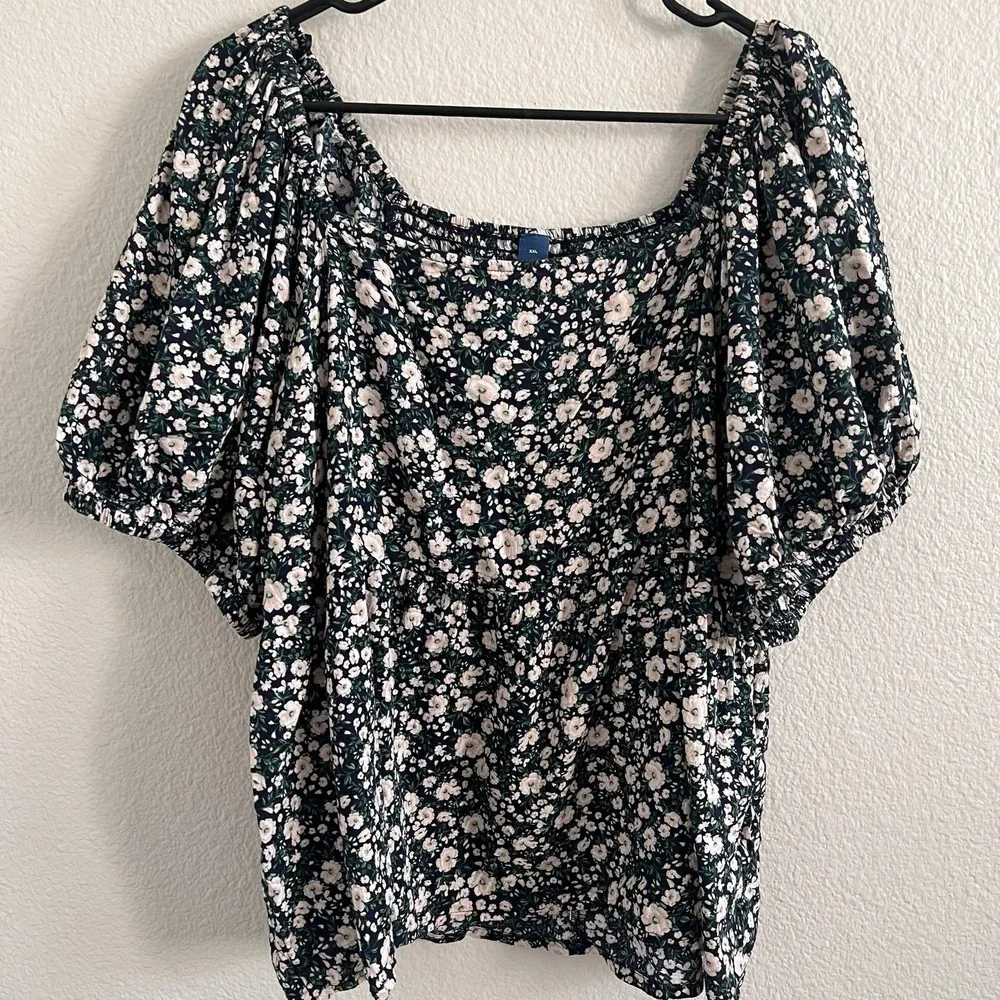 Women's XXL Peasant Top Blouse Smocked Puff Sleeve Floral Cottagecore Old Navy